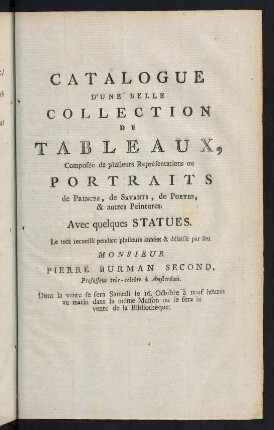 1-6, Catalogue d'une belle Collection de Tableaux, ...