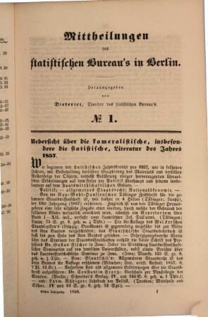 Mittheilungen des Statistischen Bureau's in Berlin. 11. 1858