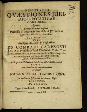 Disputatio Quaestiones Iuridico-Politicas Continens