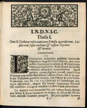 Thesis I. Cum B. Lutherus reformationem Ecclesiae aggrederetur ...