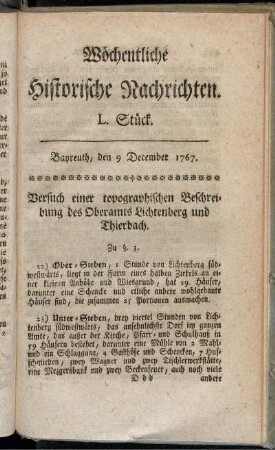 L. Stück. Bayreuth, den 9 December 1767.