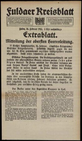 Zweite Ausgabe vom Dienstag, den 16. Februar 1915.