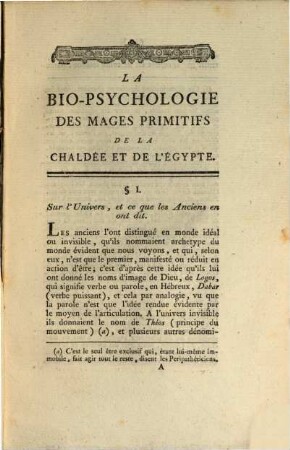 La Biopsychologie des mages primitifs de la Chaldée et de l'Egypte