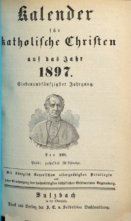 Kalender für katholische Christen : auf d. Jahr ... 1897 = Jg. 57