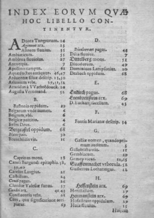 Index eorum quae hoc libello continentur.