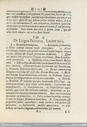 Cap. II. De Lingua Primaeva, Latinae avia