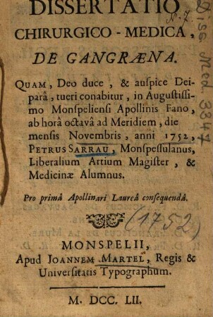 Dissertatio Chirurgico-Medica De Gangraena