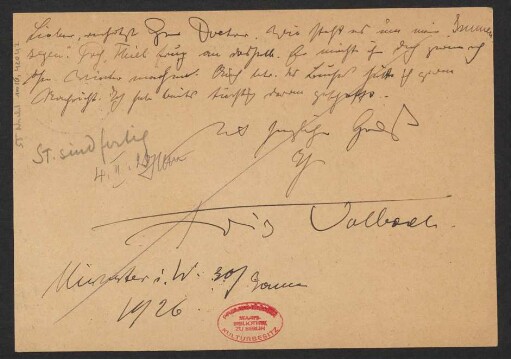 Brief an B. Schott's Söhne : 30.01.1926