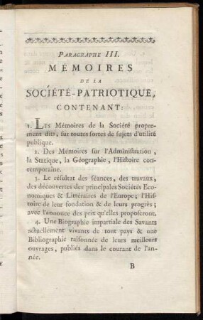 Paragraphe III. Memoires De La Societe-Patriotique, Contenant: