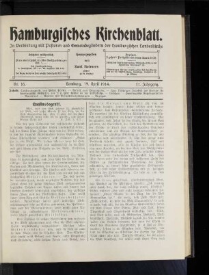 Nr. 16. Hamburg, 19, April 1914. 11. Jahrgang.
