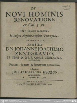 De Novo Homine Renovatione ex Col. 3. 10. ...