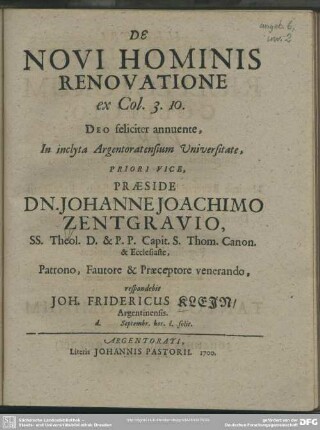 De Novo Homine Renovatione ex Col. 3. 10. ...