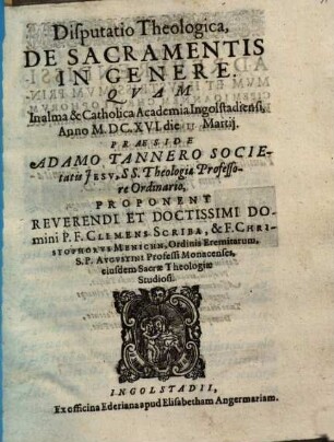 Disputatio Theologica, De Sacramentis In Genere