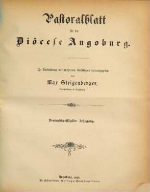 Pastoralblatt für die Diözese Augsburg. 33. 1890