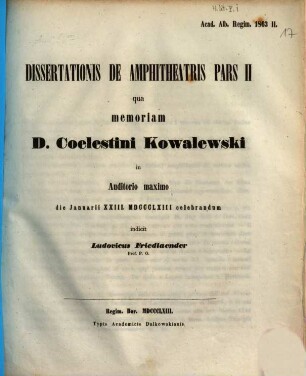 Index lectionum in Academia Albertina ... habendarum. 1863. SS