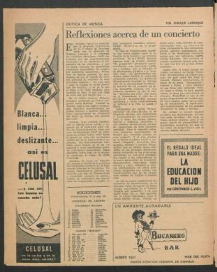 Reflexiones acerca de un concierto : Crítica de música