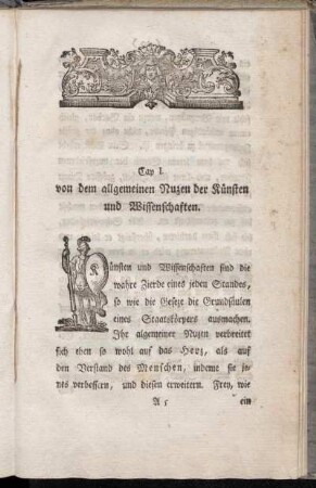 Cap. I. von dem allgemeinen Nuzen der Künsten und Wissenschaften.