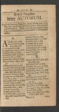 Erstes Register derer Autorum.
