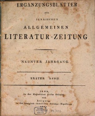 Jenaische allgemeine Literatur-Zeitung. Ergänzungsblätter zur Jenaischen allgemeinen Literaturzeitung. 9. 1821
