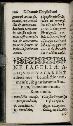 De Pagellae Aliquot Vacarent, adiecimus benedictionem mensae, & gratiarum actionem, secundum ritum Romanum
