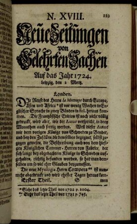 N. XVIII. Leipzig, den 2 Mertz. - N. XXVI. Leipzig, den 30 Mertz.