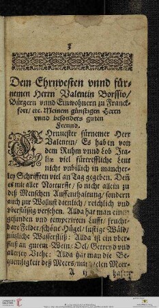 Dem Ehrnvesten vnnd fürnemen Herrn Valentin Borssio, Bürgern vnnd Einwohnern zu Franckfort, etc.
