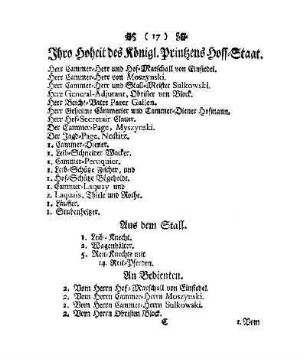 Ihro Hoheit des Königl. Printzens Hoff-Staat