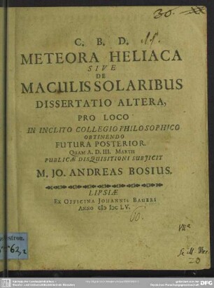 2: ... de maculis solaribus dissertatio altera