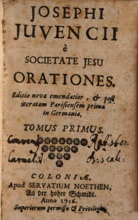 Josephi Juvencii è Societate Jesu Orationes. 1