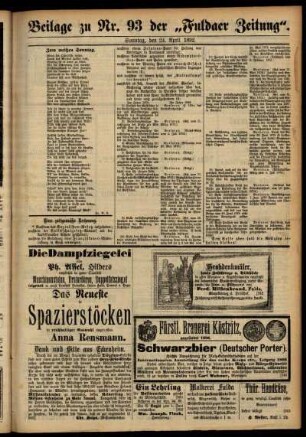Zweite Ausgabe vom Sonntag, den 24. April 1892.