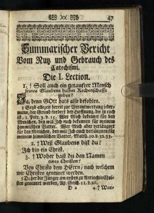 Summarischer Bericht Vom Nutz und Gebrauch des Catechismi: Die I. Lektion [- Die zwey und funfzigste Lection