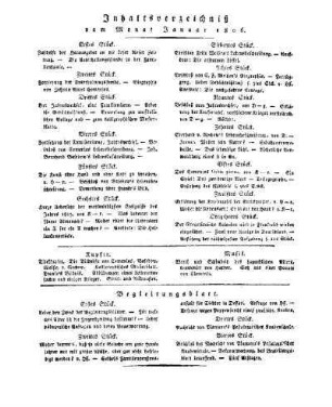 Inhaltsverzeichniß vom Monat Januar 1806