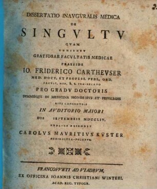 Diss. inaug. med. de singultu