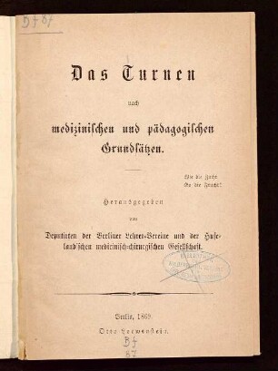 Das Turnen nach medizinischen und pädagogischen Grundsätzen
