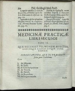 Pars II. Quæ Recenset Pulmonum Affectus Eorumque Causas Atque Curationem.