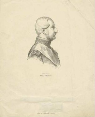 Georg V., König von Hannover (1819-1878) in Uniform, Schärpe und Orden, Brustbild in Profil