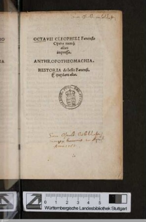 Octavii Cleophili Fanensis Opera nuncq[ue] alias impressa