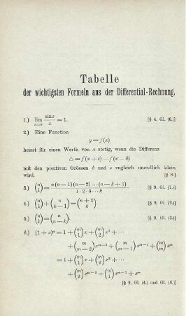Tabelle der wichtigsten Formeln aus der Differential - Rechnung.