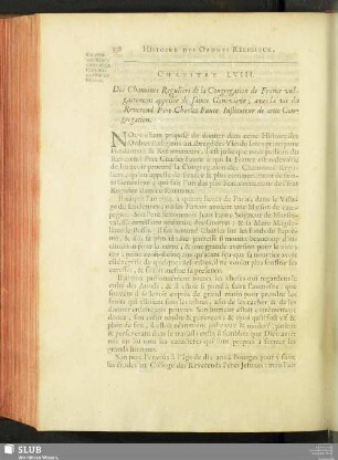 Chapitre LVIII. Des Chanoines Reguliers de la Congregation de France vulgairement appellée de saint Genevieve; avec la vie du Reverend Pere Charles Faure Instituteur de cette Congregation