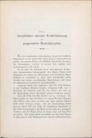 Über Complication spinaler Kinderlähmung mit progressiver Muskelatrophie.