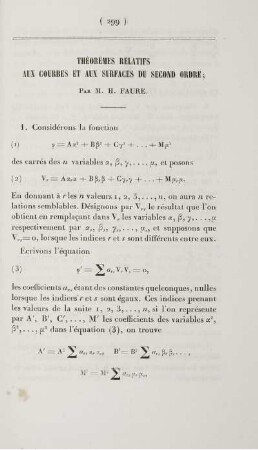 Théorèmes relatifs aux courbes et aux surfaces du second ordre.