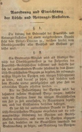 Anordnung und Einrichtung der Lösch- und Rettungs-Anstalten.
