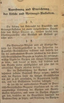 Anordnung und Einrichtung der Lösch- und Rettungs-Anstalten.
