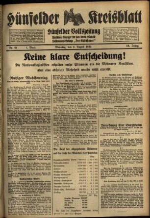 Erste Ausgabe vom Dienstag, den 02. August 1932.