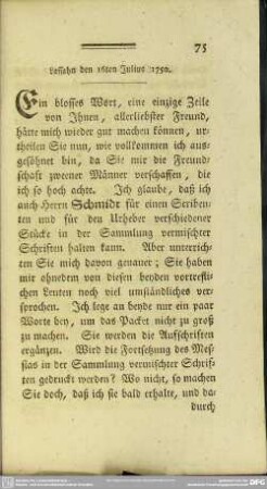 Lassahn den 16ten Julius 1750
