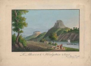 Das Elbtal mit dem Lilienstein (rechts) und dem Königstein (hinten) in der Sächsischen Schweiz vom rechten Elbufer bei Prossen
