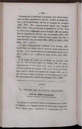 Note sur la Théorie des quantites négatives