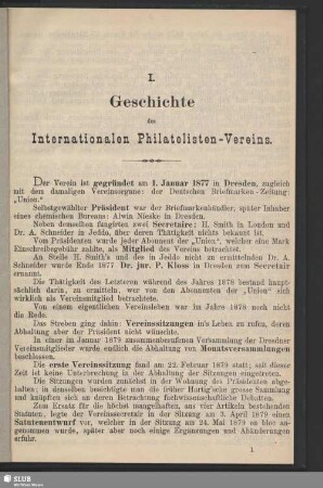 I. Geschichte des Internationalen Philatelisten-Vereins