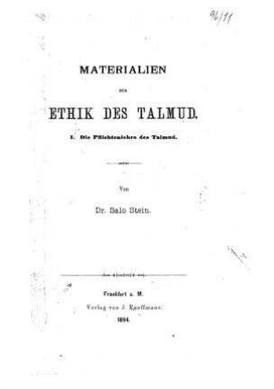 Materialien zur Ethik des Talmud / Salo Stein