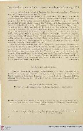 Vorstandssitzung und Vertreterversammlung in Bamberg 1958